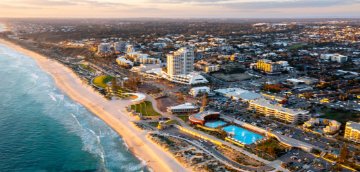 Image of Scarborough Beach from a drone overlooking the foreshore